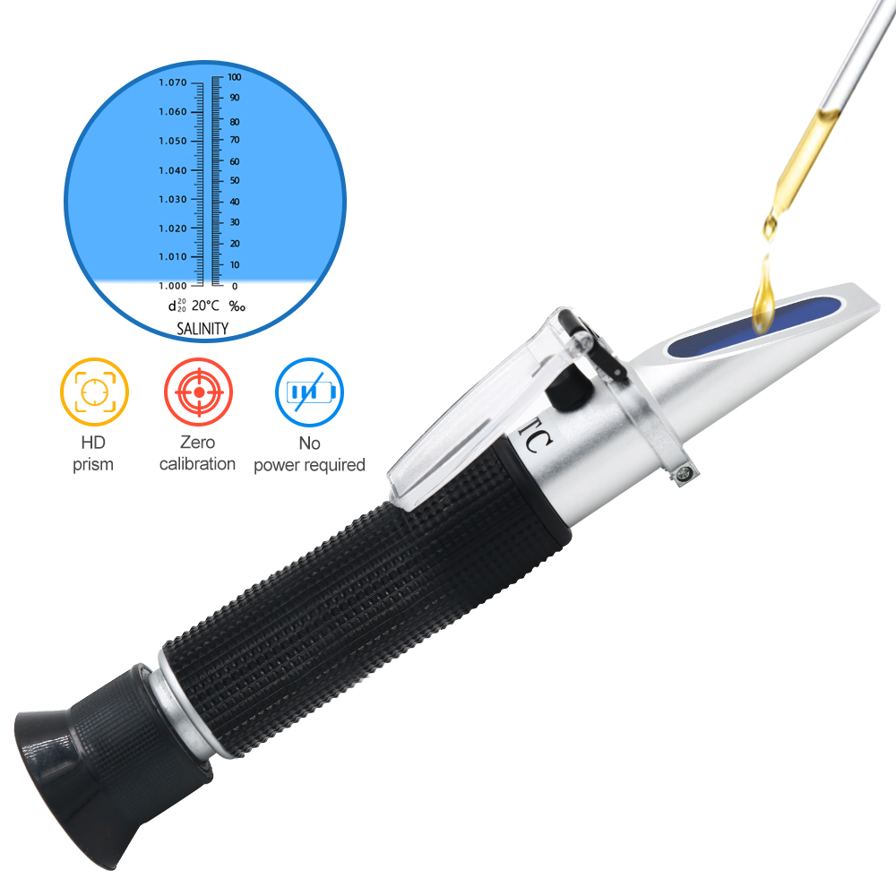 Marine Aquarium Hydrometer - Handheld Salinity Refractometer 0-100% Salinometer 1.000-1.070SG